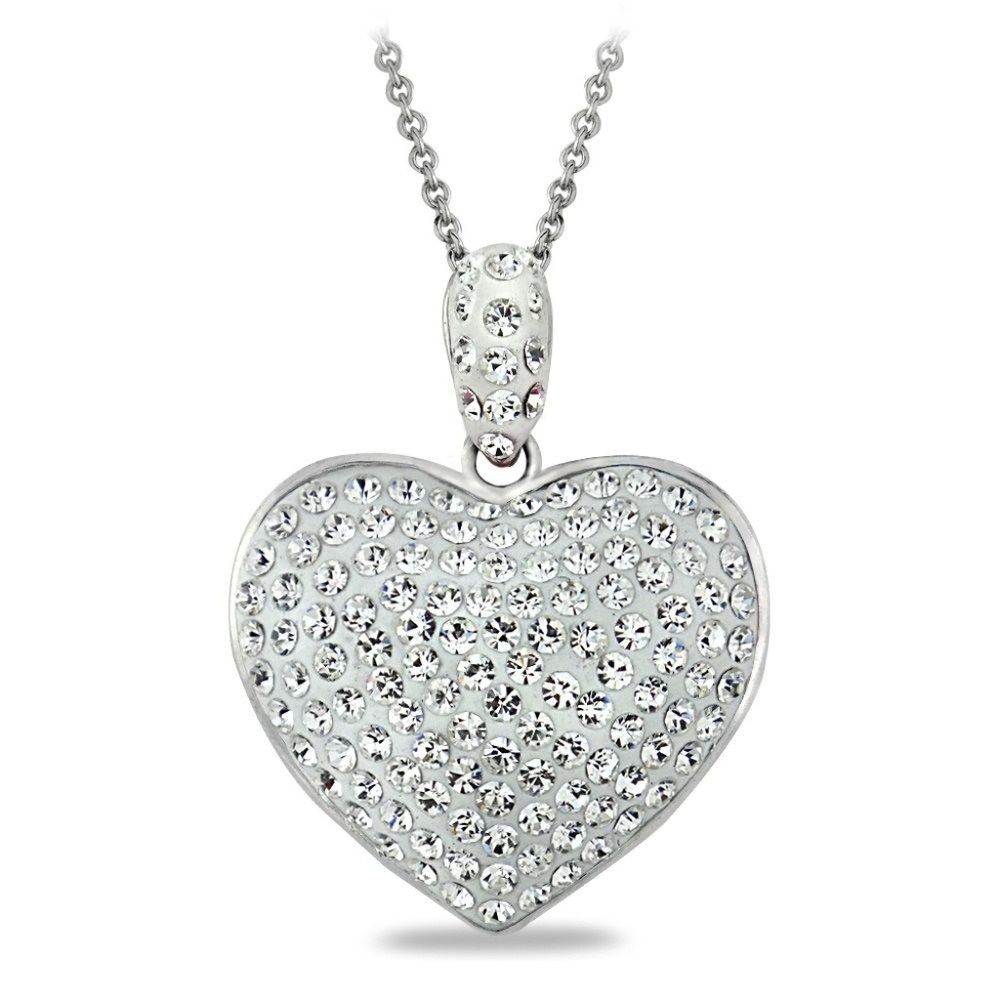 Clear Heart Pendant Necklace Swarovski Crystals